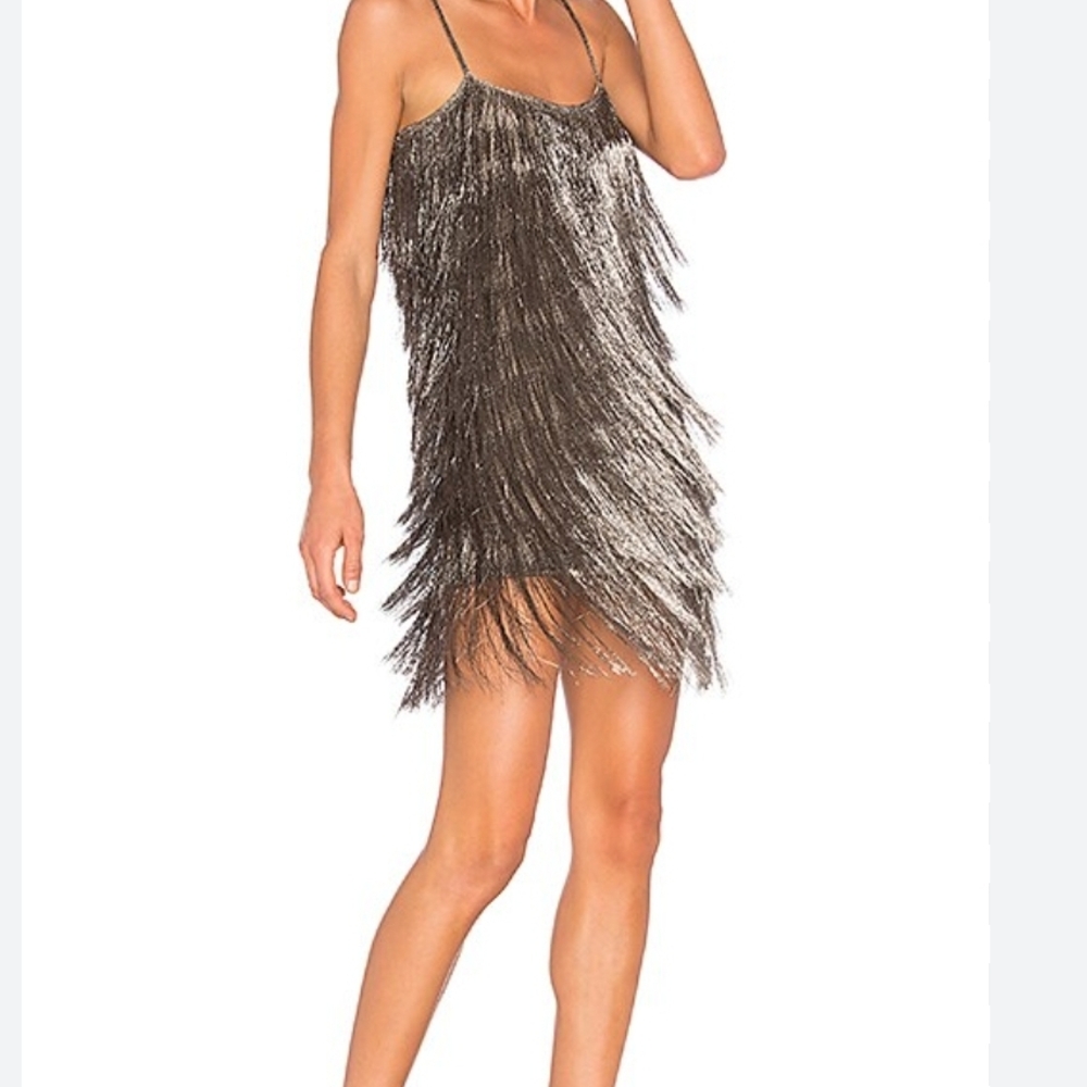 Rachel Zoe Metallic Fringe Mini Dress